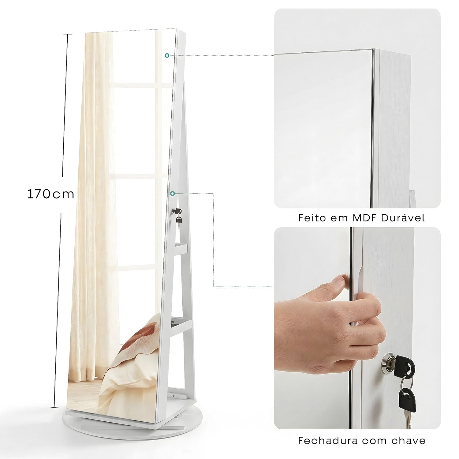 LumiBijou™ Espelho Porta-Joias Giratório com Luz LED