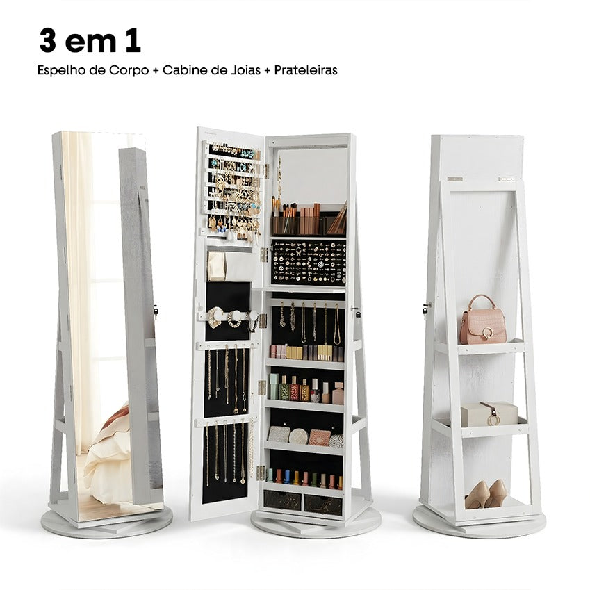 LumiBijou™ Espelho Porta-Joias Giratório com Luz LED