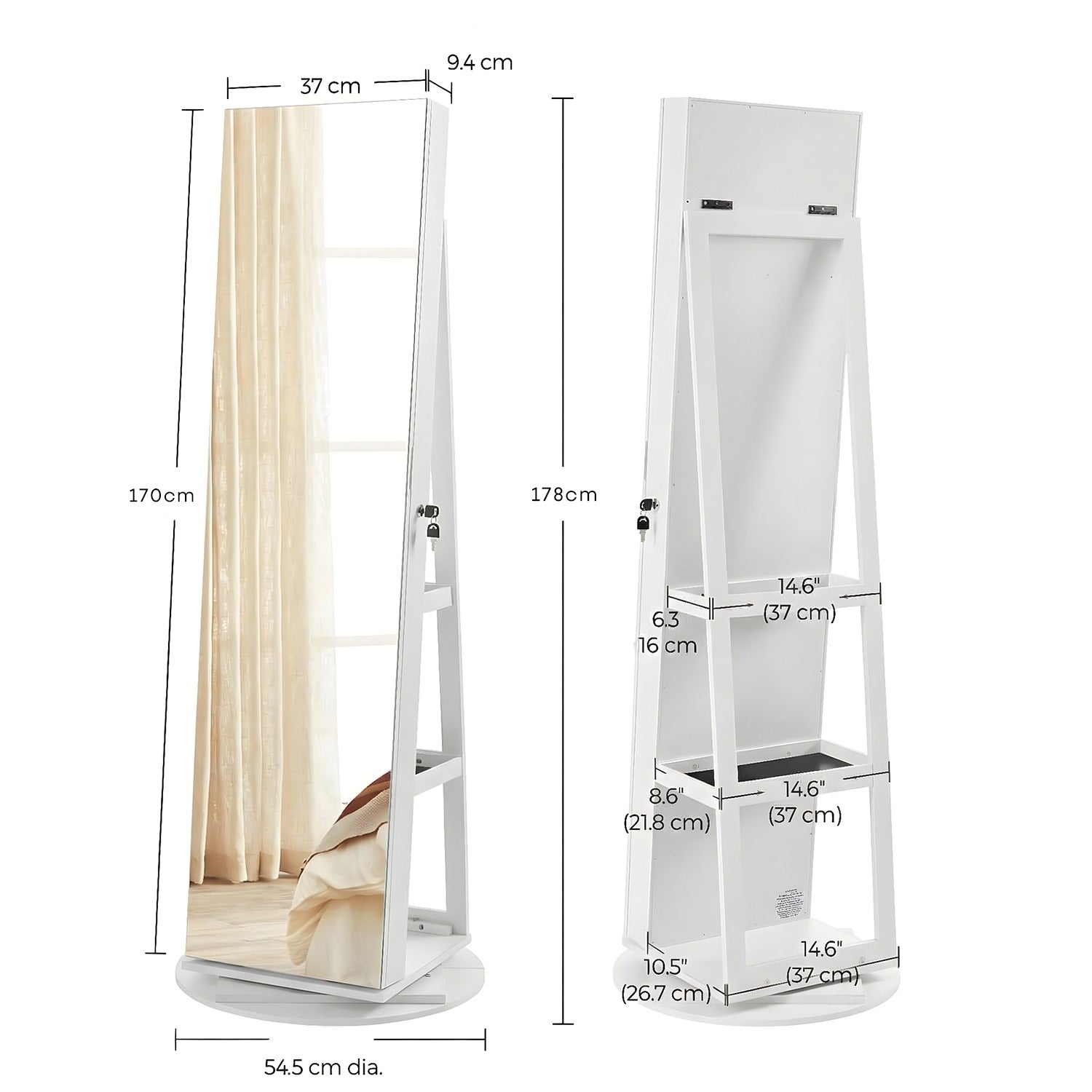 LumiBijou™ Espelho Porta-Joias Giratório com Luz LED