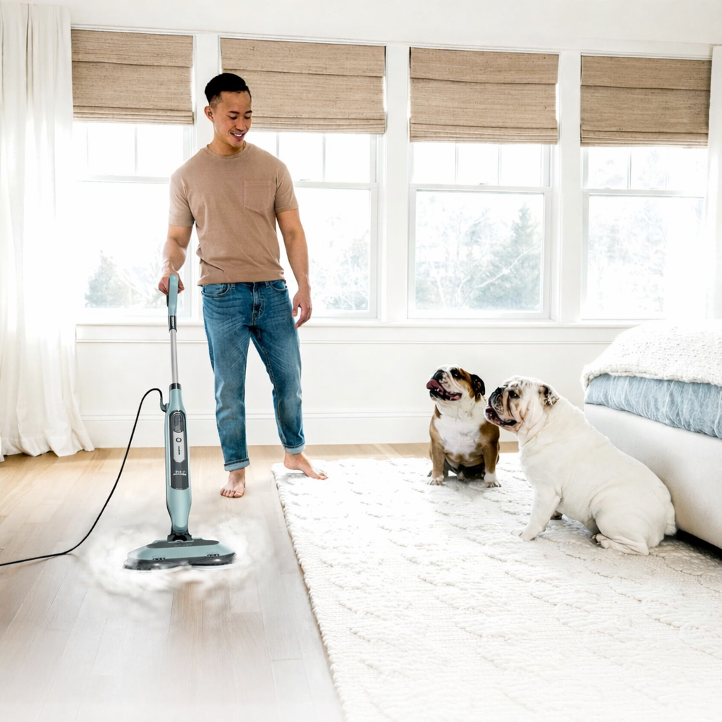 Esfregona a Vapor 2 em 1 Limpeza Profunda e Higienização de Pisos Rígidos