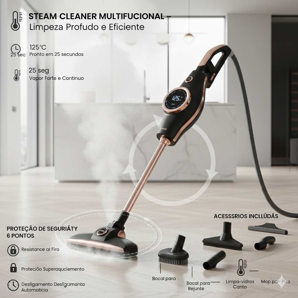 Steam Cleaner-Multifunções - Limpeza Profunda e Eficiente