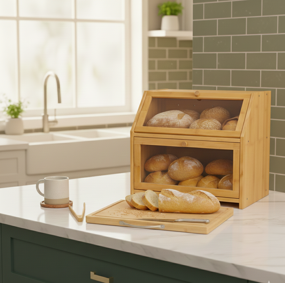 Porta-Pão Premium com Tábua de Corte Integrada