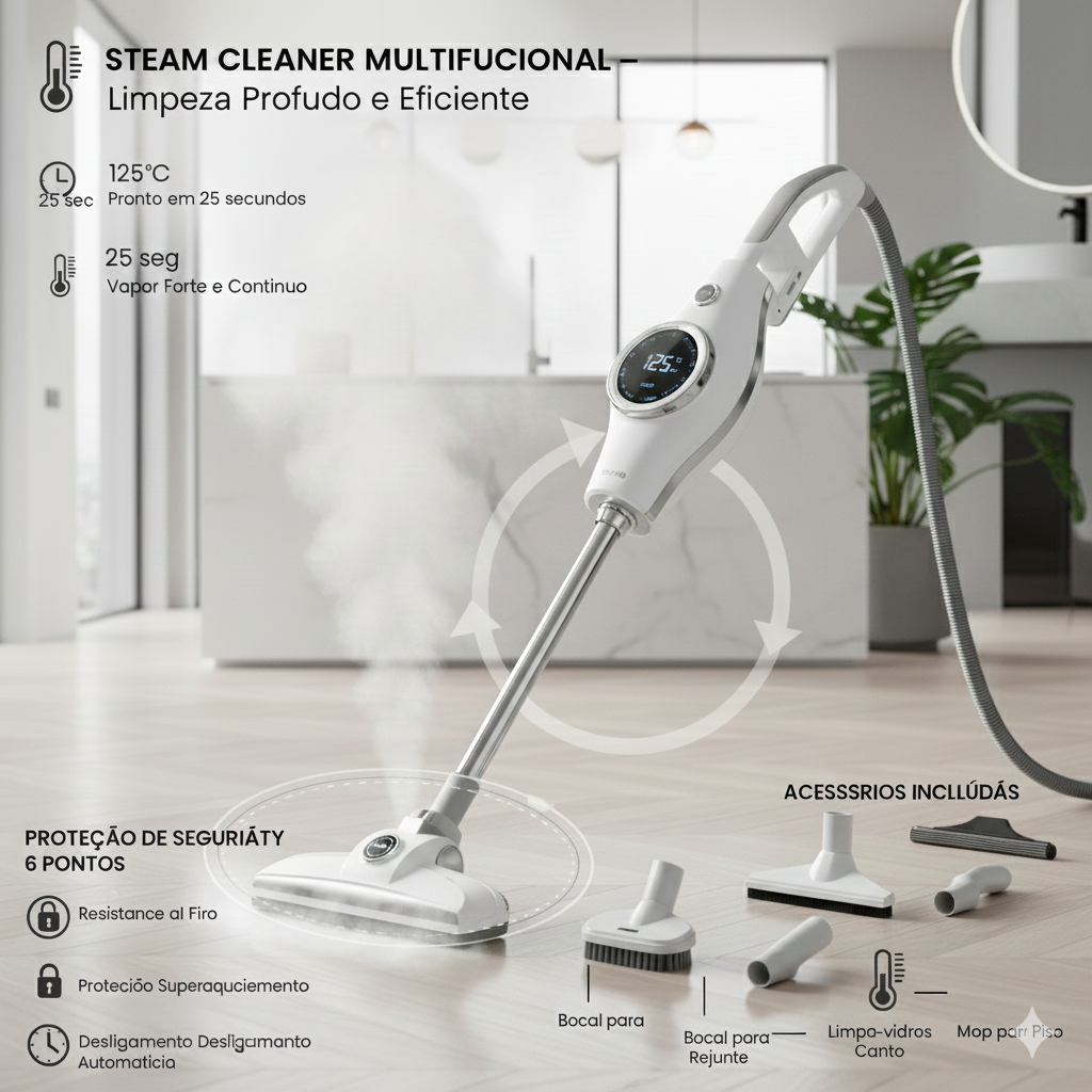 Steam Cleaner-Multifunções - Limpeza Profunda e Eficiente
