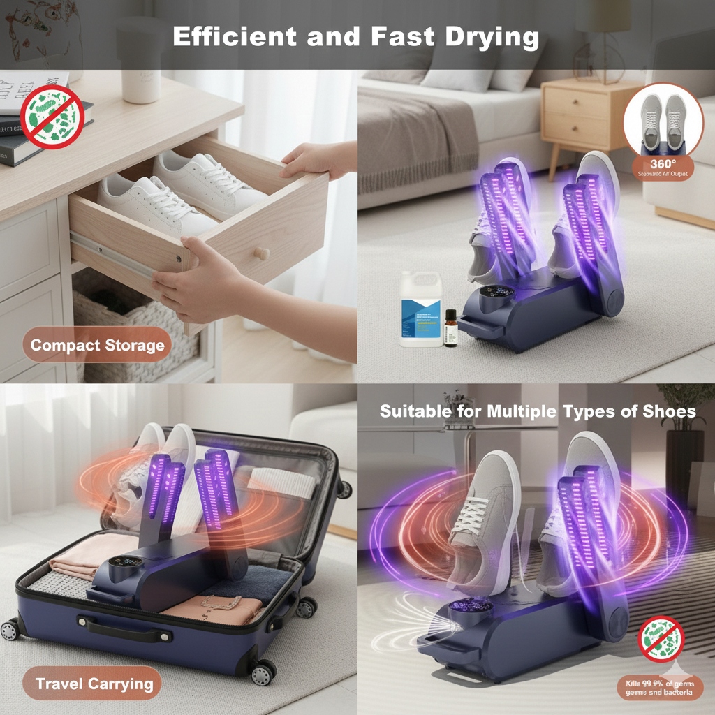 Secador de Sapatos Dobrável com UV - Desodorizante e Esterilizador Inteligente