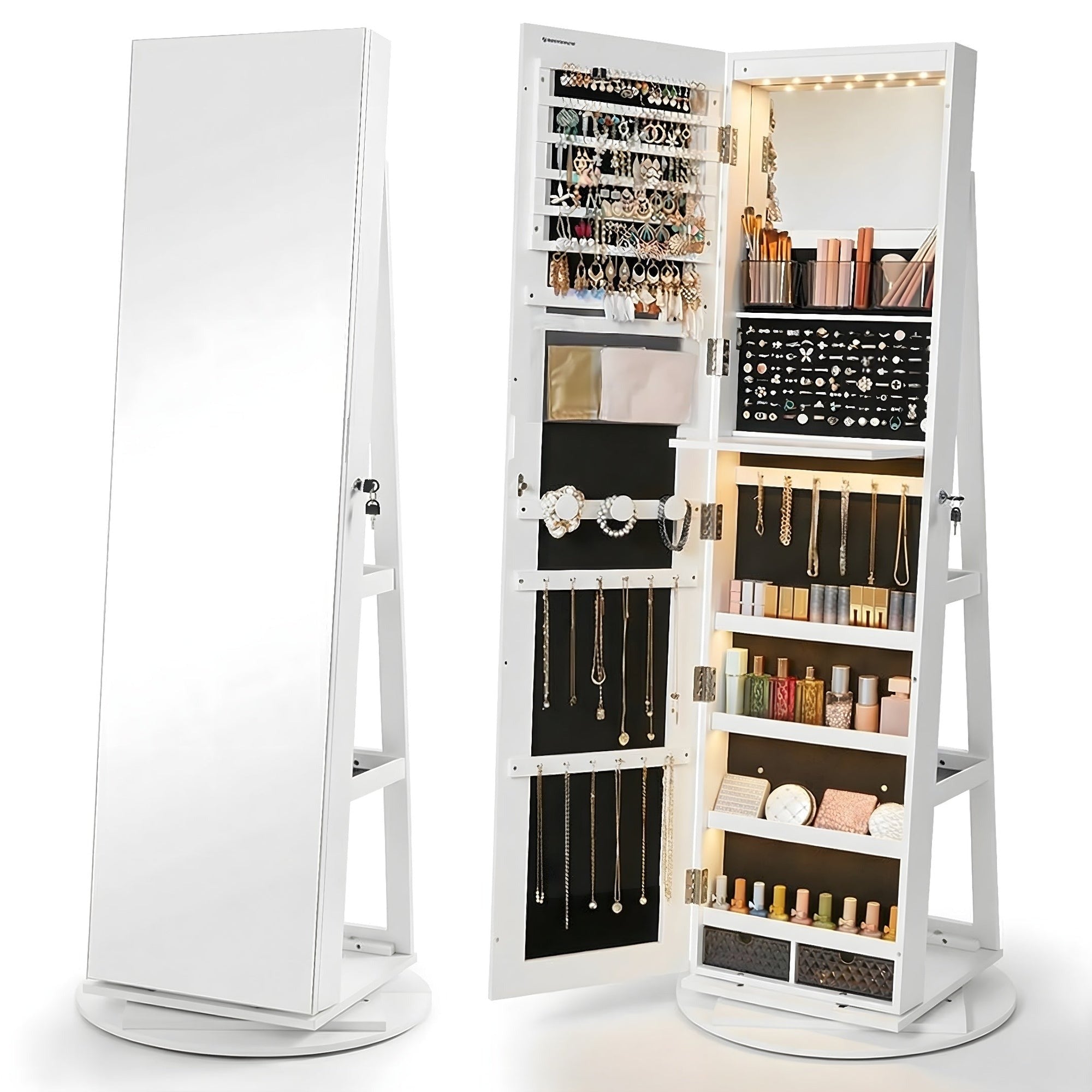 LumiBijou™ Espelho Porta-Joias Giratório com Luz LED