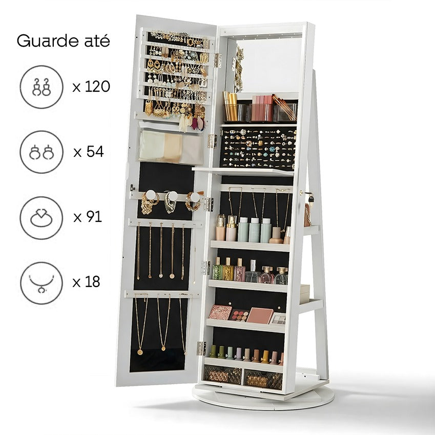 LumiBijou™ Espelho Porta-Joias Giratório com Luz LED