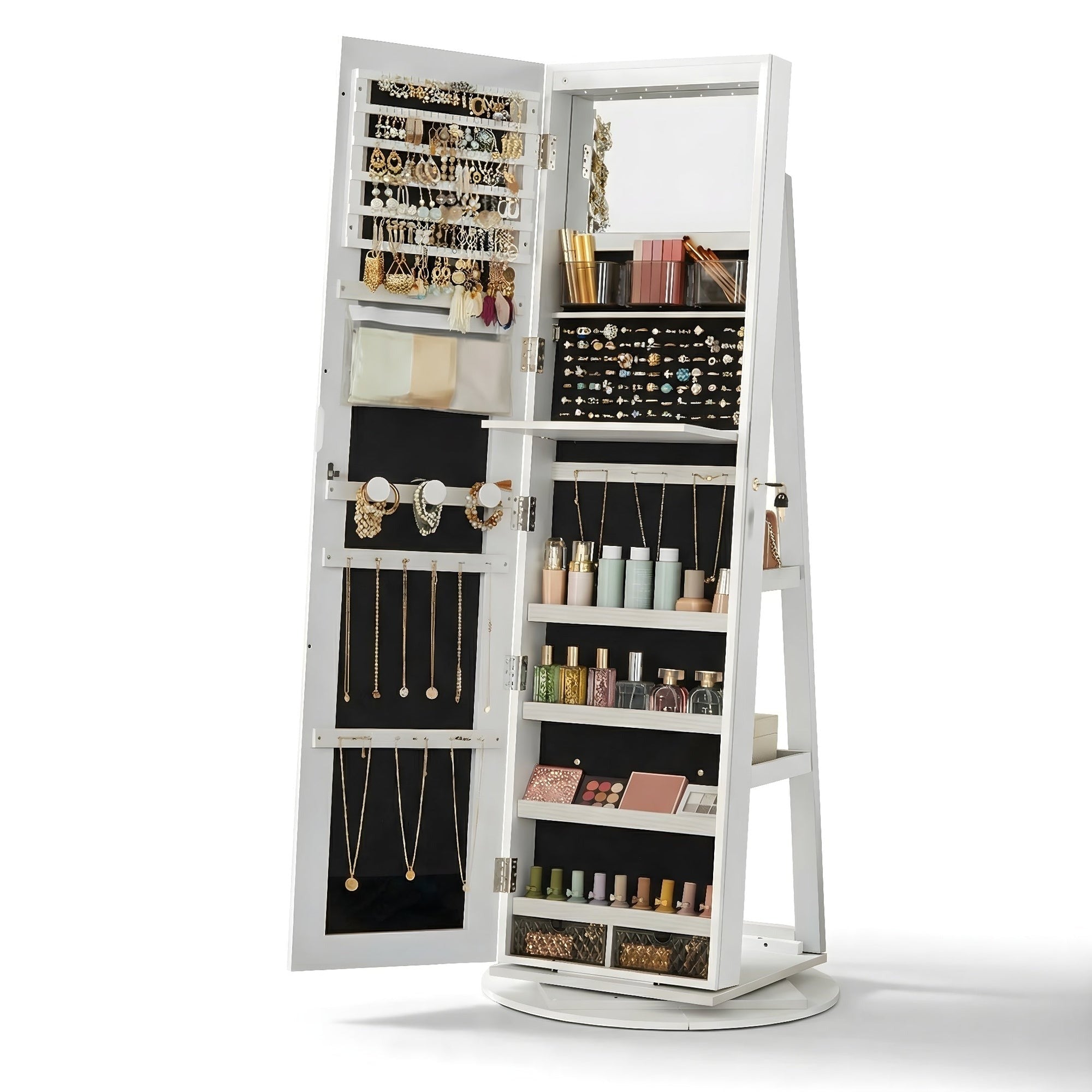 LumiBijou™ Espelho Porta-Joias Giratório com Luz LED