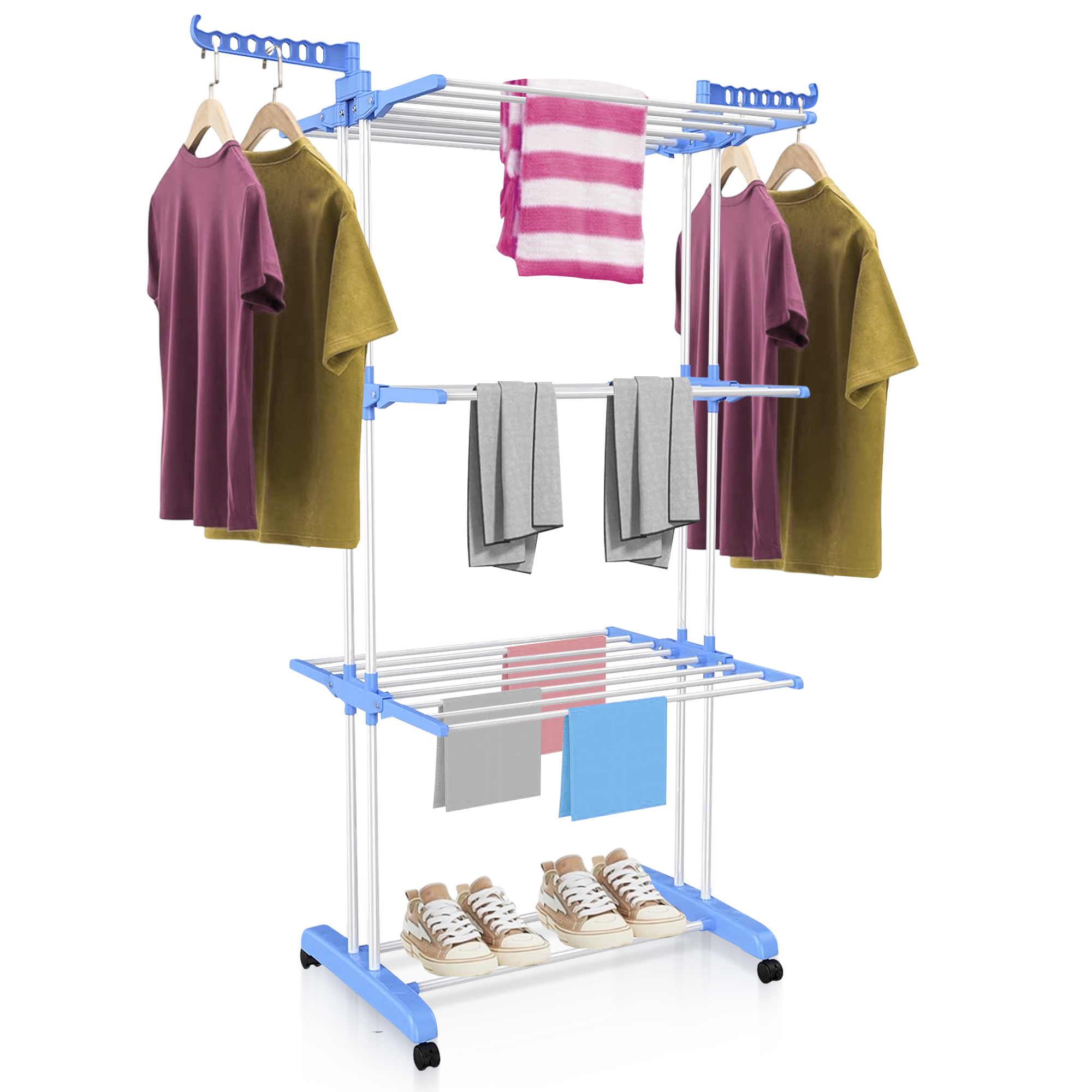 Estendal Vertical Dobrável 4 Níveis com Rodas