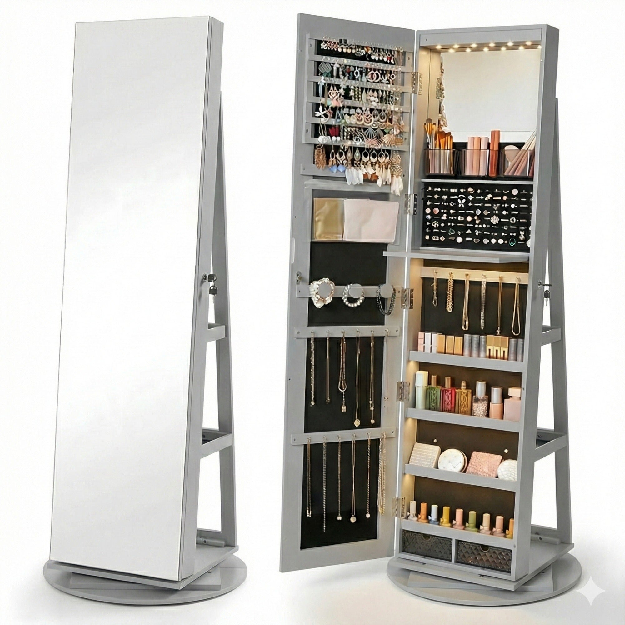 LumiBijou™ Espelho Porta-Joias Giratório com Luz LED