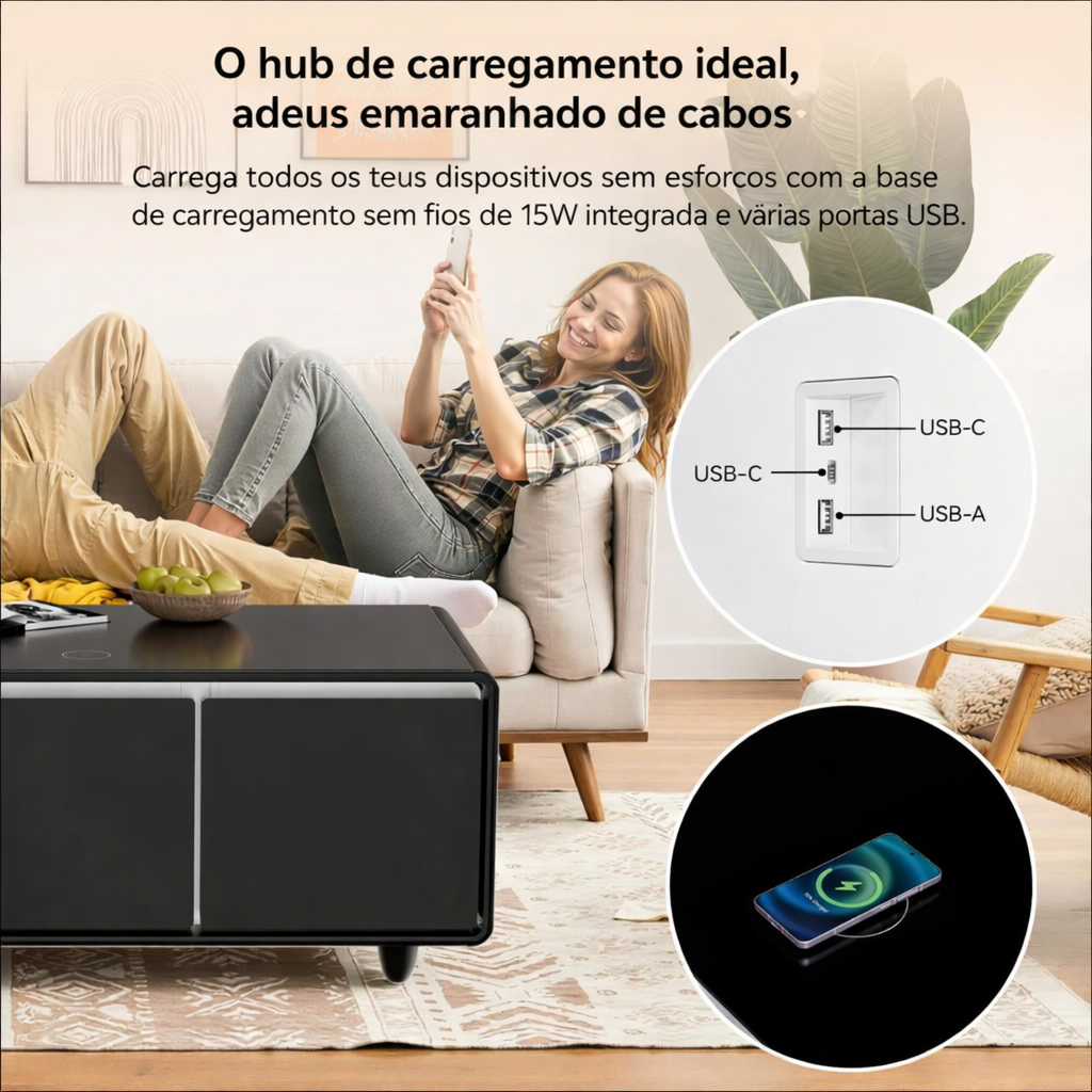 Norece SmartTable Pro - Mesa de centro inteligente com frigobar integrado